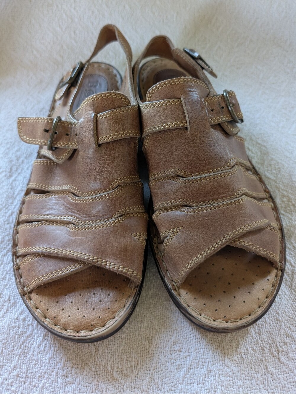 Born Open Toe Fisherman Leather Buckle Sandals Slingback Ripple II Women 9 40.5